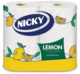 Kéztörlő, tekercses, 2 rétegű, 90 lap, "Nicky", citrom